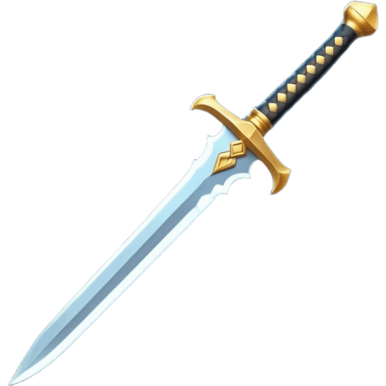 Clash of Clans aesthetic: Cinematic Playful Sword Emoji, rendered in a 3D vector-style similar to standard emojis with minimal shading and bold, simplified shapes. A compact, isometric blade with a gleaming, intricately designed hilt and a razor-sharp edge, softly glowing with a heroic, battle-ready charm. Simplified yet unmistakably iconic, highly detailed and consistent, glowing with a soft radiant brilliance and high shine. Stylized with a touch of medieval finesse and a soft glowing outline, capturing the essence of a legendary sword with a friendly, playful vibe! emoji