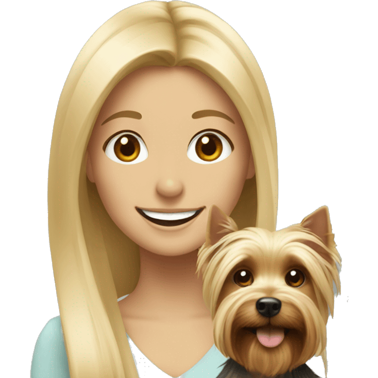 blonde girl smiling with  Yorkshire Terrier emoji