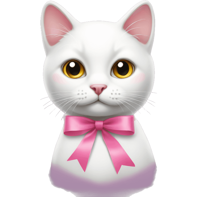 White cat with pink ribbon emoji