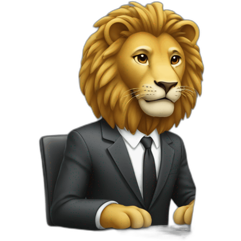  a lion in a suit typing on a computer emoji