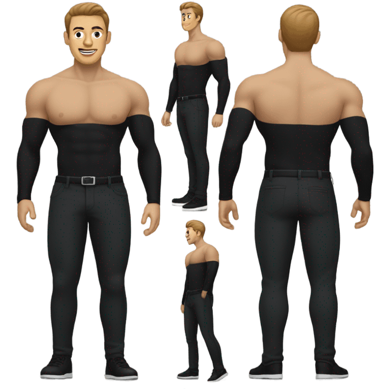 muscle black turtleneck shirt and black pants and shoes front and back view emoji