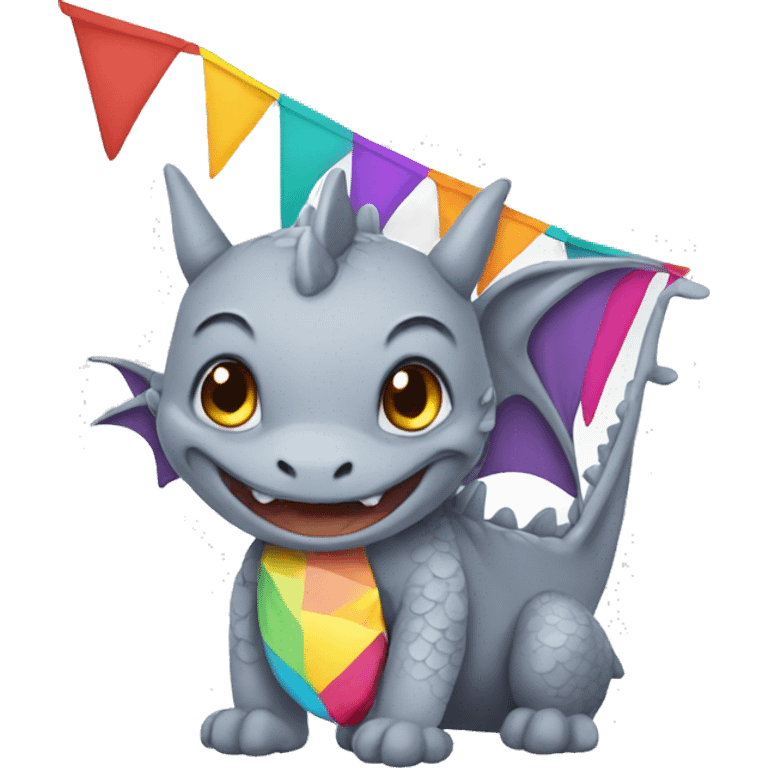 Gray Dragon covered in colorful bunting emoji