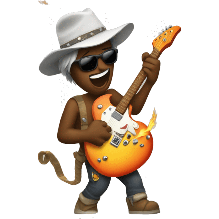 a burning man playing an electric guitar emoji