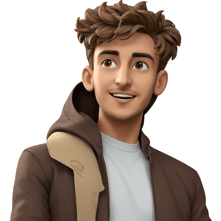 smiling boy in brown jacket emoji