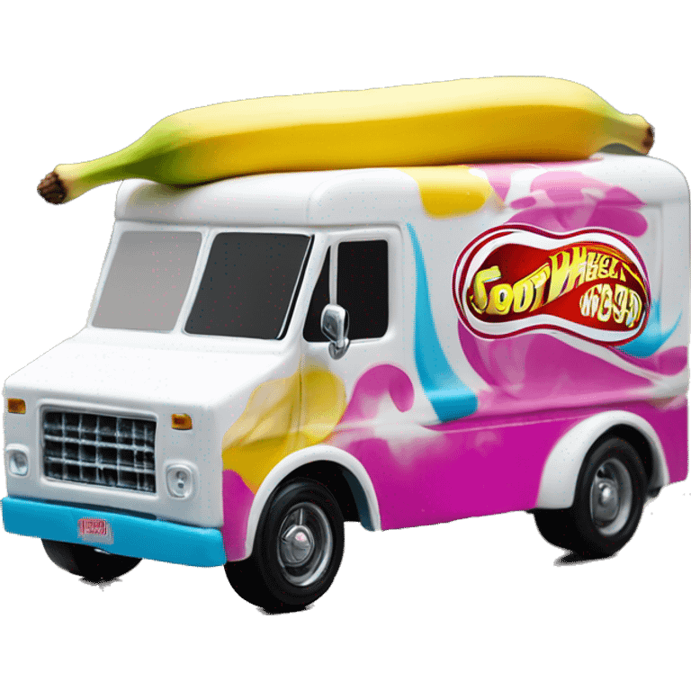 Side view hot wheels sporty 20 foot long banana split Ice Cream step van  emoji