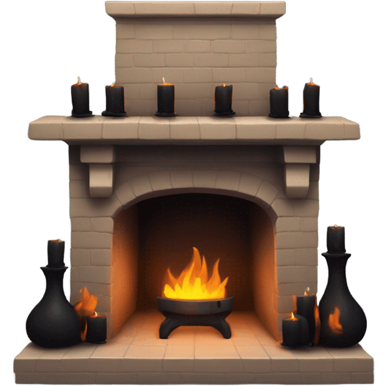 Spooky fireplace with black candles on the mantle  emoji