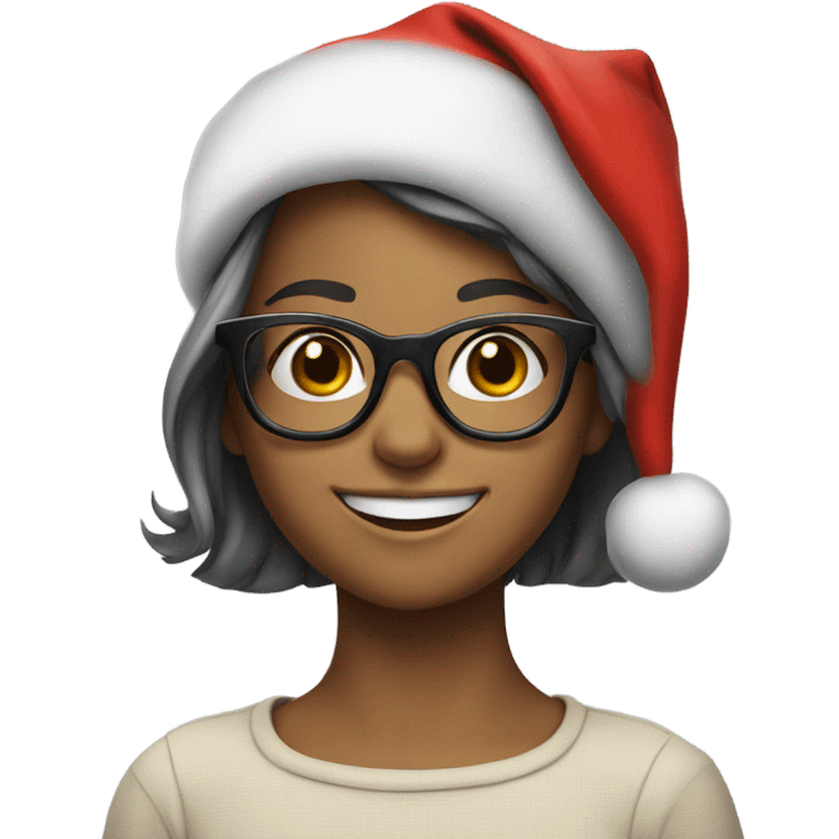 smiling girl with glasses in a Christmas hat emoji