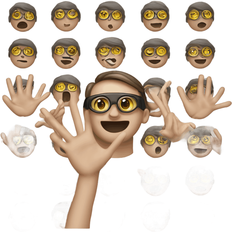 "Create an emoji with both hands making circles in front of the eyes, mimicking the 'goggles celebration' gesture. The emoji should have a neutral expression, giving a cold and serious appearance, while still conveying the playful hand gesture."
 emoji