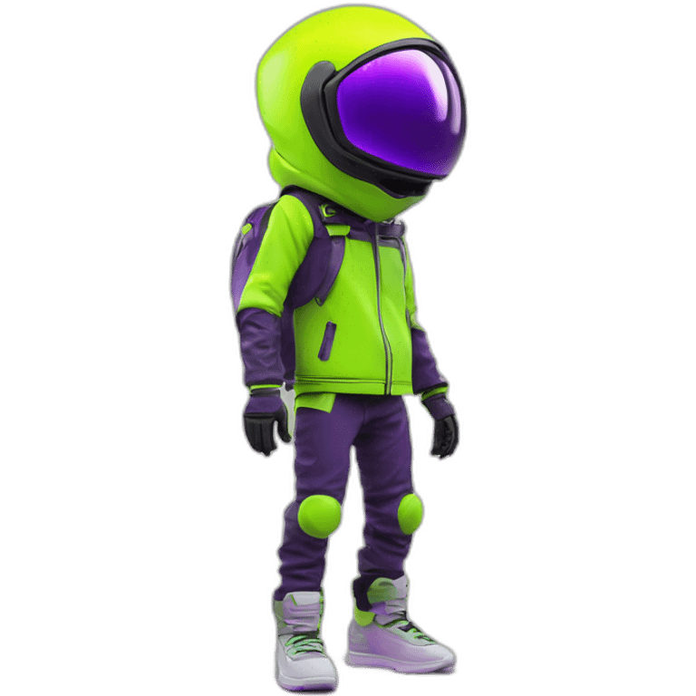 Ants 3D color lemon green and purple neon streetwear cybertech smart Futuristic cyber AR/VR point from him up doing a moonwalker emoji