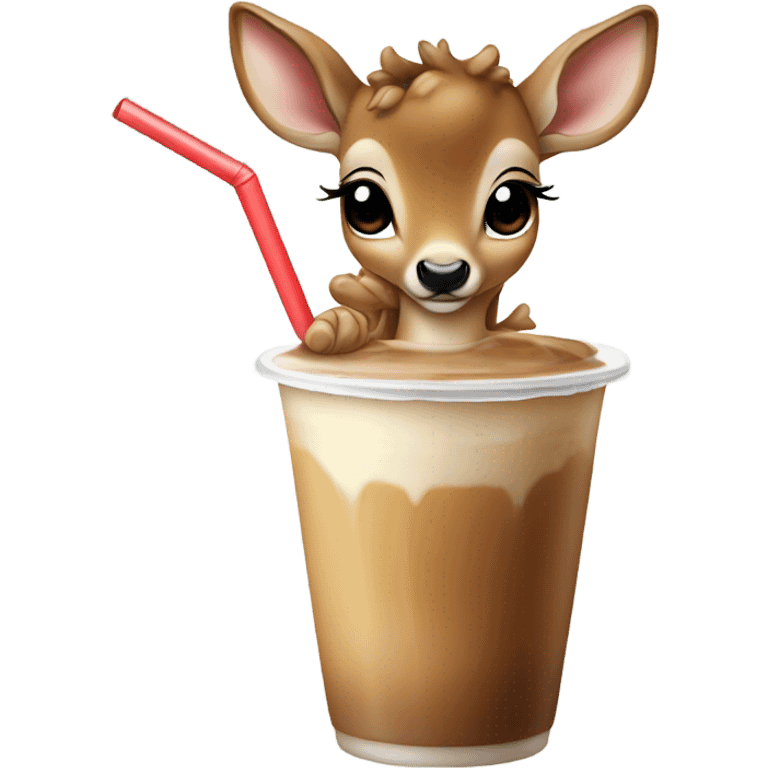 Baby deer drinking iced coffee emoji