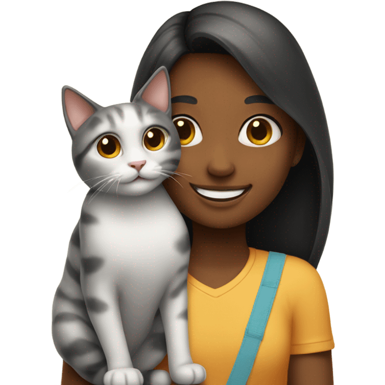 smiling girl with cat indoors emoji