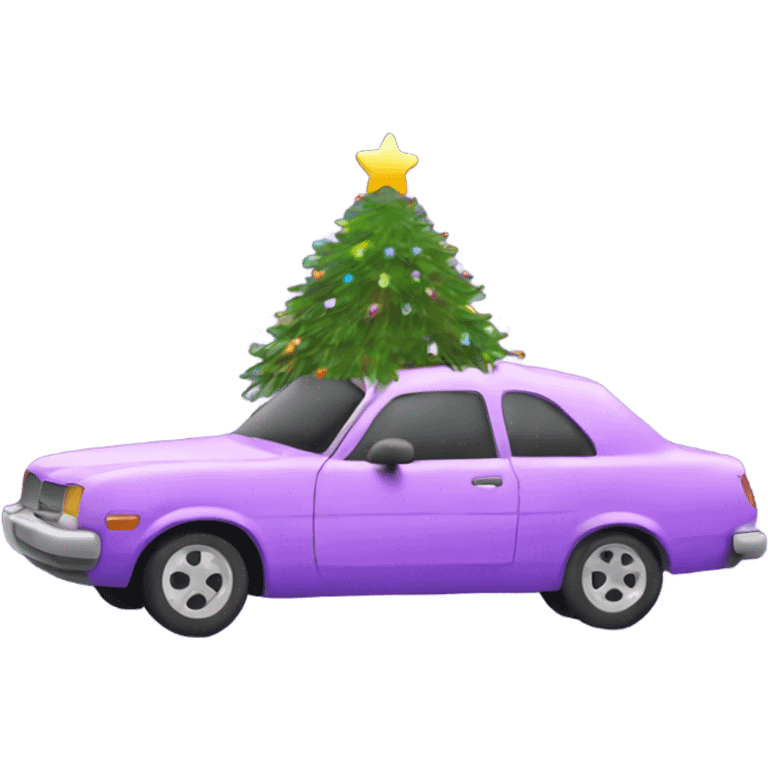 Christmas light purple car with Christmas tree emoji