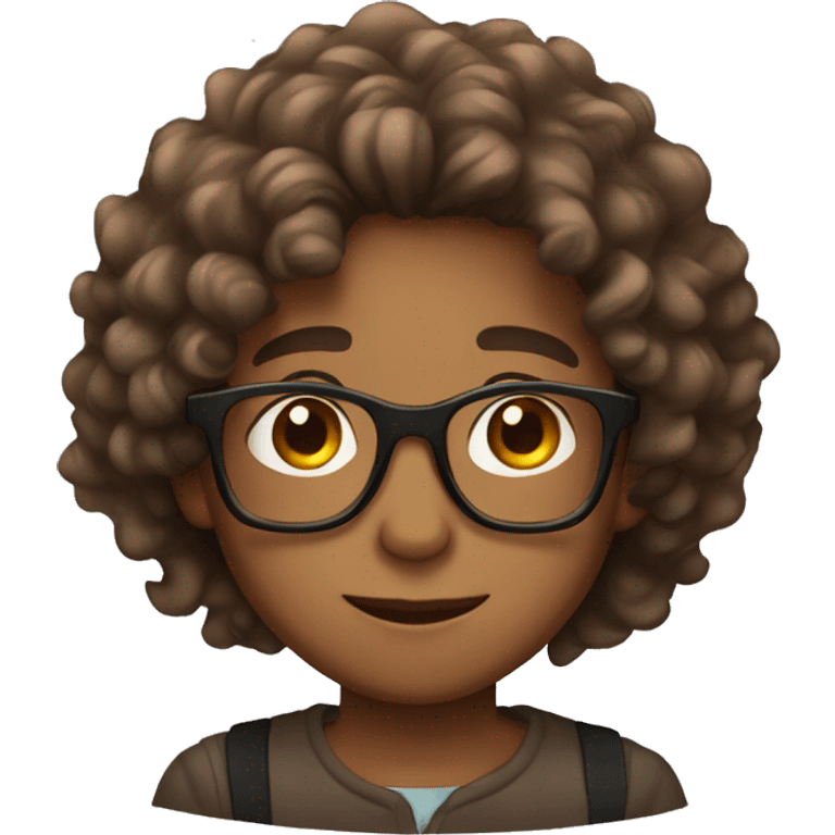 Boy with long curly hair brown skin and brown eyes and glasses emoji