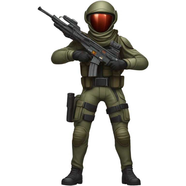 Martian military bounty hunter aiming rifle, front and back emoji