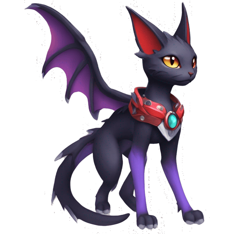 Kawaii cool edgy beautiful black red purple ethereal fantasy nargacuga-noivern-cat-Fakemon collar harness full body emoji