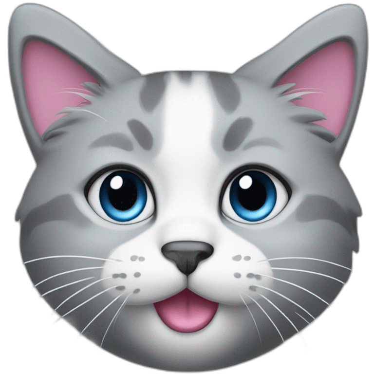 a cat with a pink nose, gray fur, blue eyes and white lower face emoji