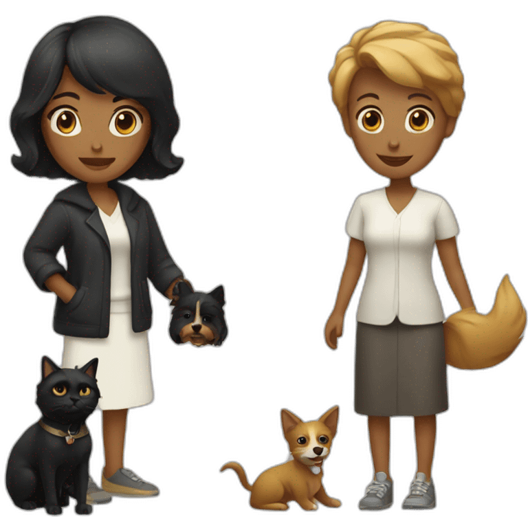 woman with a cat and black small dog emoji