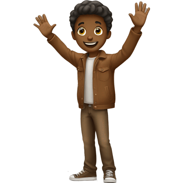 boy waving hi brown  emoji