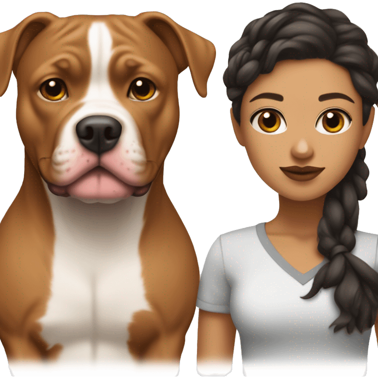 light skin girl with dark brown hair face next to red pitbull emoji