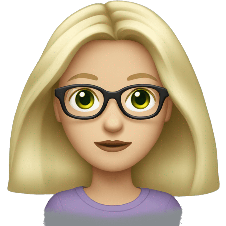 blond long hair girl with black framed glasses slavic wide face and green eyes emoji