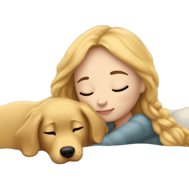 White brunettw girl napping with golden retriever in blanket emoji