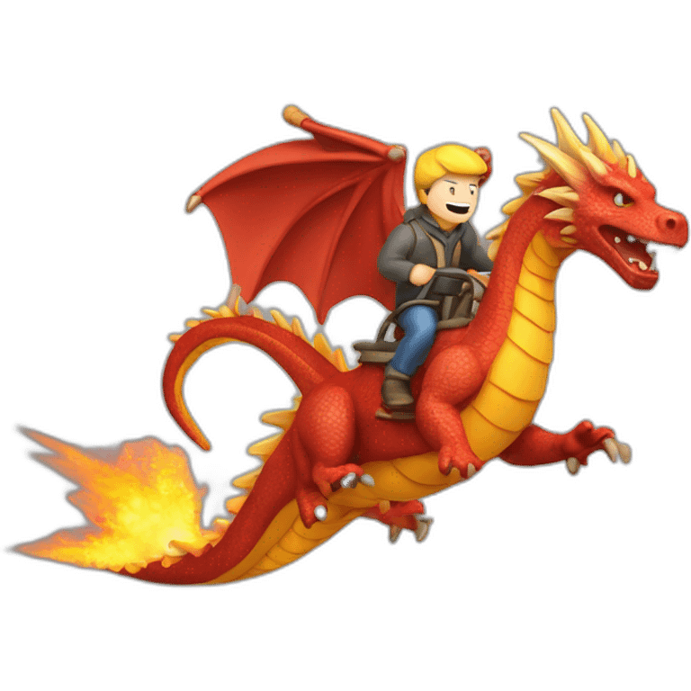 Homme sur un dragon en train de voler cracher du feu emoji