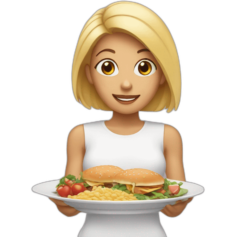 female showing plates of food emoji