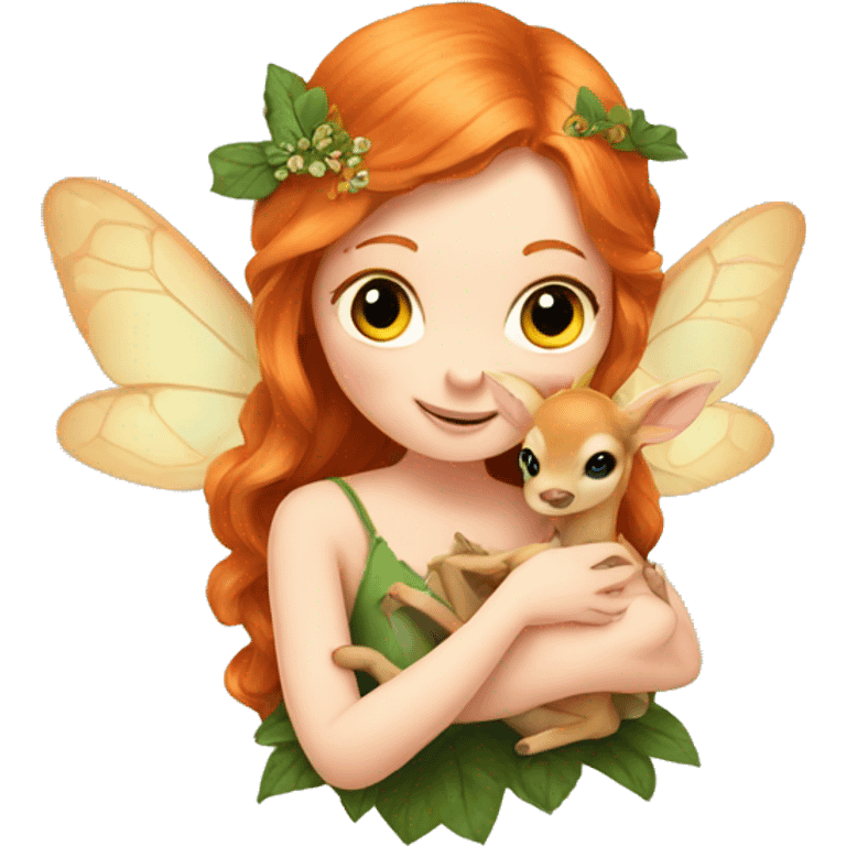 Beautiful ginger fairy with a baby fawn  emoji