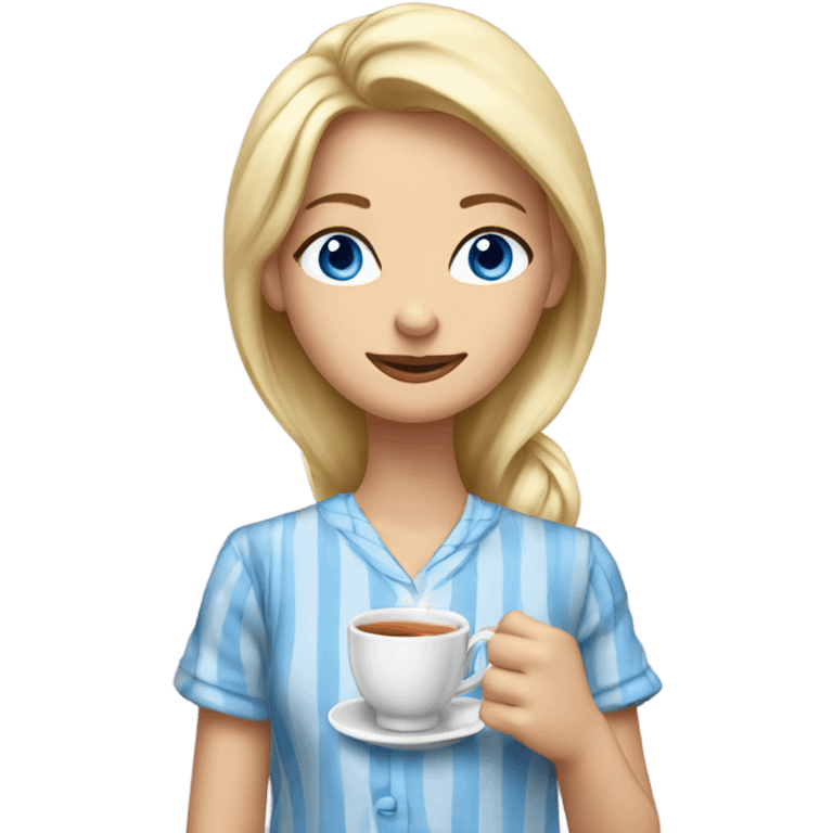 Blonde woman with blue eyes in pyjamas drinking tea  emoji