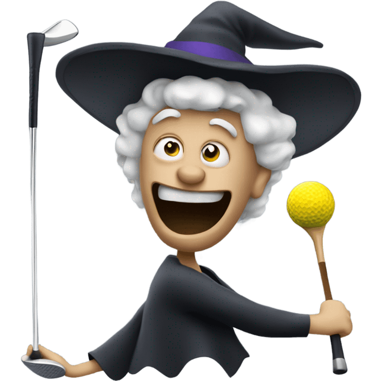 Evil Witch named Peter swinging a golf driver emoji