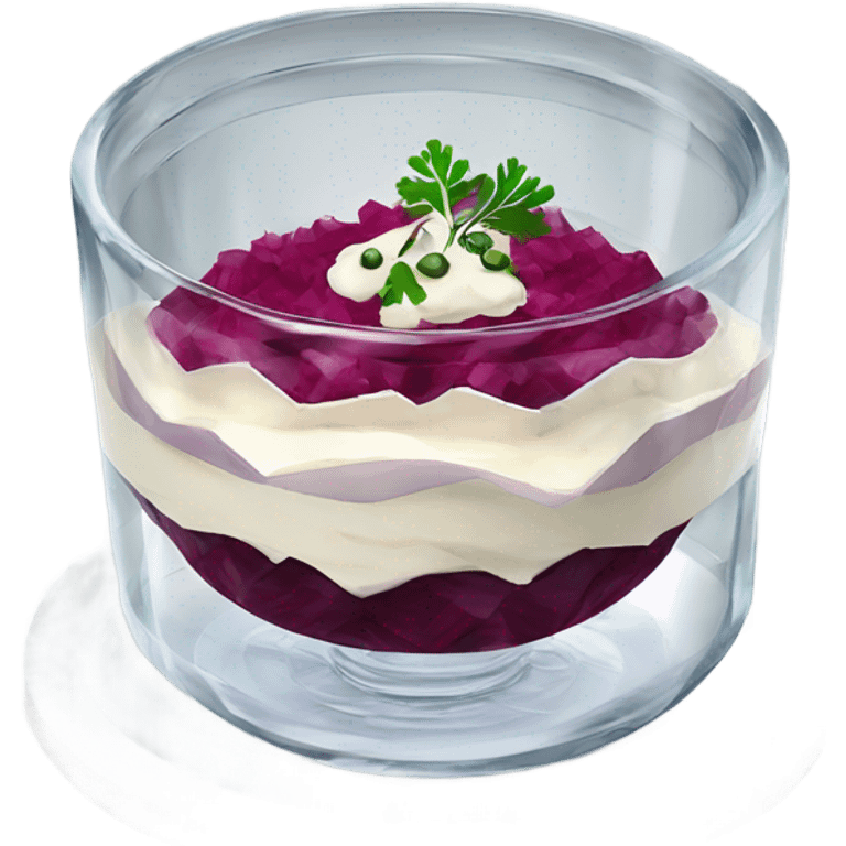 Shuba russian Layered Beet dish  with Herring and mayonnaise in Crystal bowl  emoji