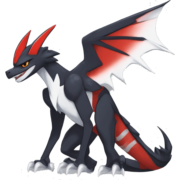 Black Cool Edgy Anthro Noivern-Nargacuga-Silvally-Sergal-Garchomp-Fakémon  with White and Red Edgy markings emoji