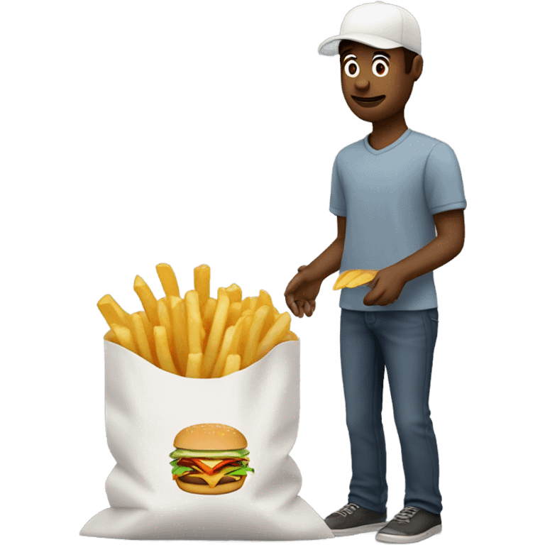 Man putting fries into a fast food bag emoji