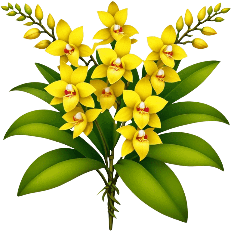 big bouquet yellow Dendrobium Orchid flower, stem, leaf emoji