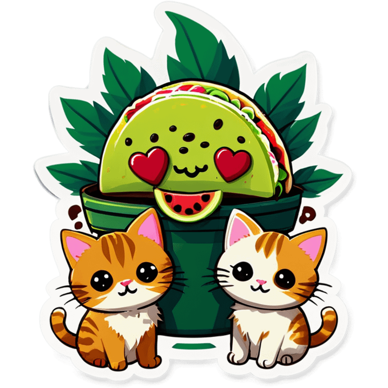 Pot leaf and kittens eating tacos kawaii style  emoji