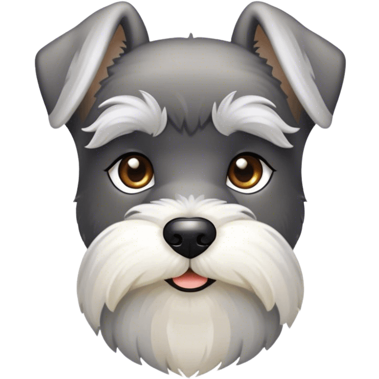 Cinematic Noble Miniature Schnauzer Portrait Emoji, Standing with a proud and stately demeanor, showcasing a sharply defined, salt-and-pepper fur with distinguished eyebrows and a confident, alert expression, simplified yet exquisitely detailed, glowing with a refined, dignified radiance, high shine, exuding intelligence and classic noble charm, soft glowing outline, capturing the essence of a noble Miniature Schnauzer that commands attention with effortless style! emoji