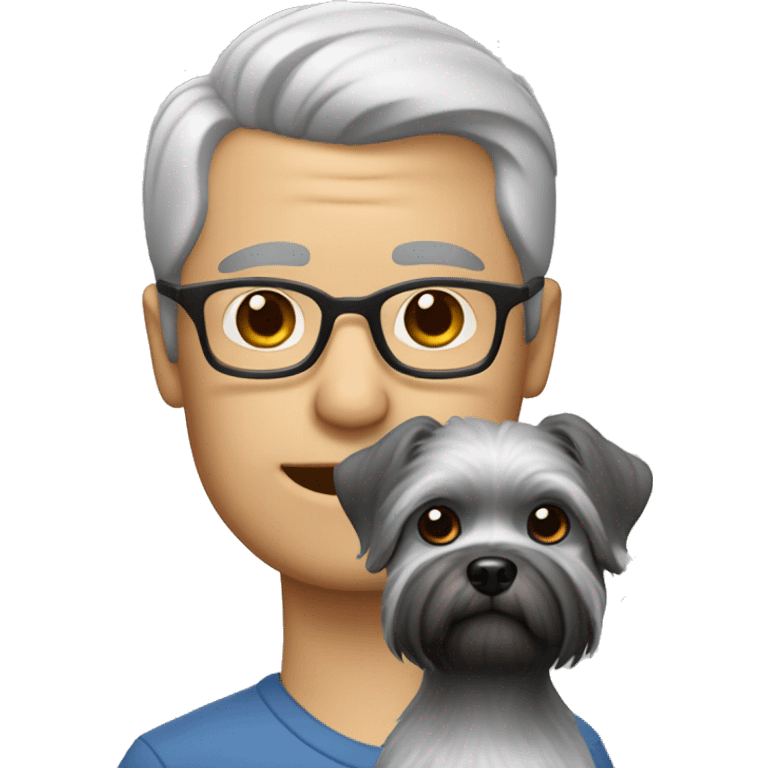 Man with thinning salt and pepper hair and glasses with a gray shitzu dog emoji