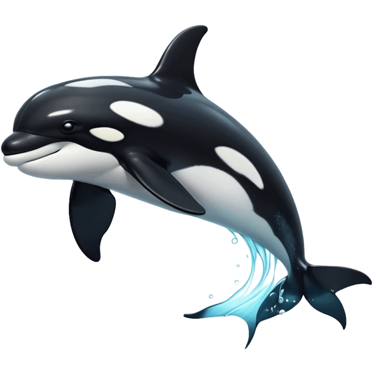 Cinematic Noble orca Portrait Emoji, Poised and majestic, with a sleek, streamlined black-and-white body, piercing intelligent eyes, and a powerful, commanding presence, Simplified yet sharp and sophisticated features, highly detailed, glowing with a soft oceanic radiance, high shine, intelligent and formidable, stylized with an air of deep-sea dominance, focused and alert, soft glowing outline, capturing the essence of an apex predator that appears ready to surge out of the waves with effortless authority! emoji