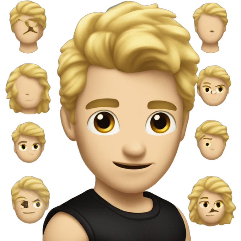 Man in black t shirt with blond hair and muscle structure of  emoji