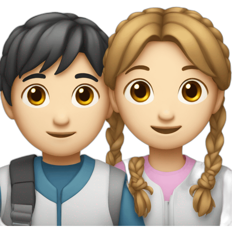 Teen Korean boy with a girl who has two side pony tails emoji