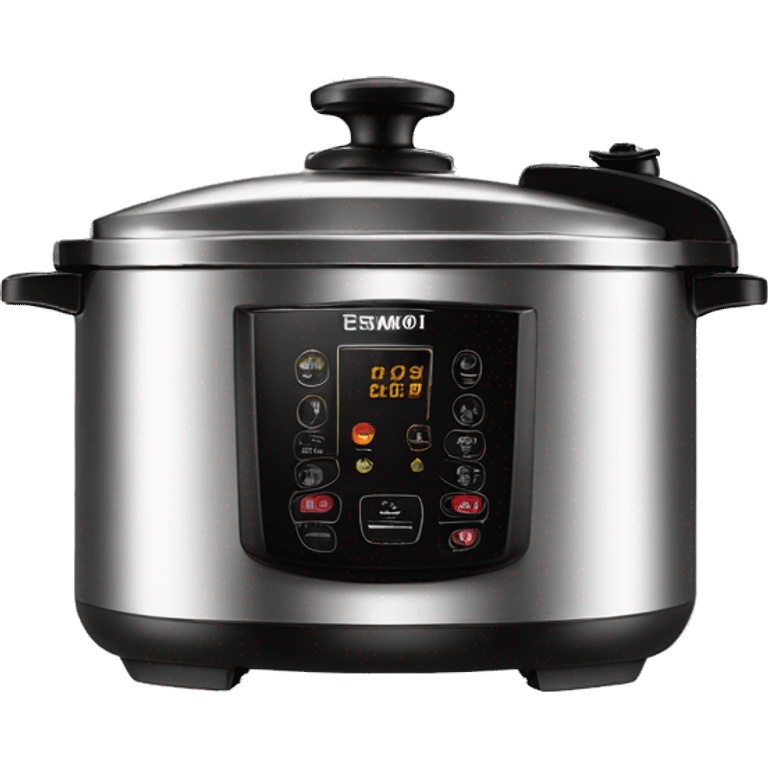 Stainless steel pressure cooker, with black gights, 3 black clamps on the cover,  under the knob emoji