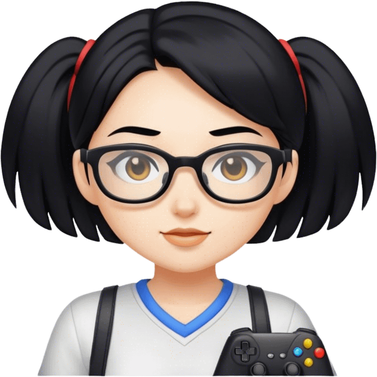 gamer girl with black hair and glasses emoji