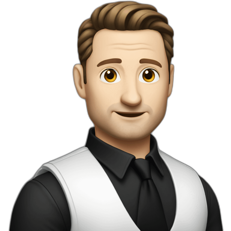 tim robinson dark slicked back hair white shirt, black vest emoji