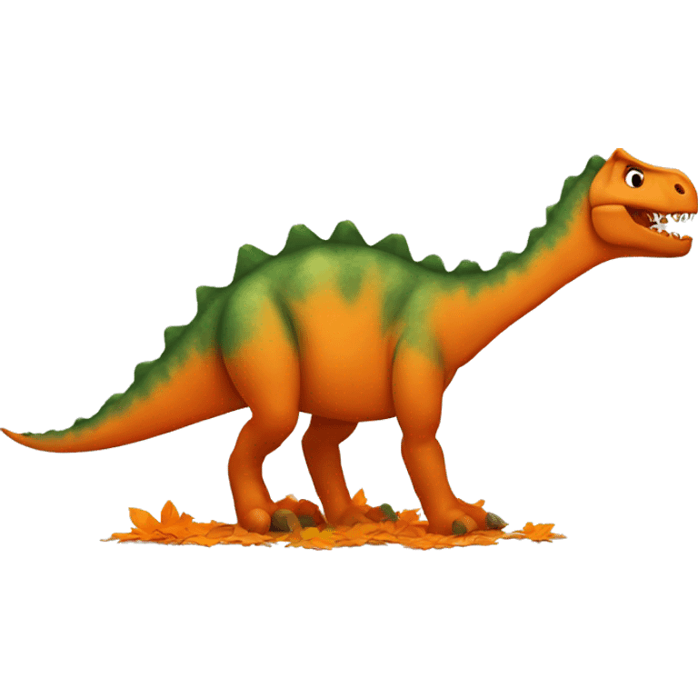 dinosaur with orange leaves on the ground emoji