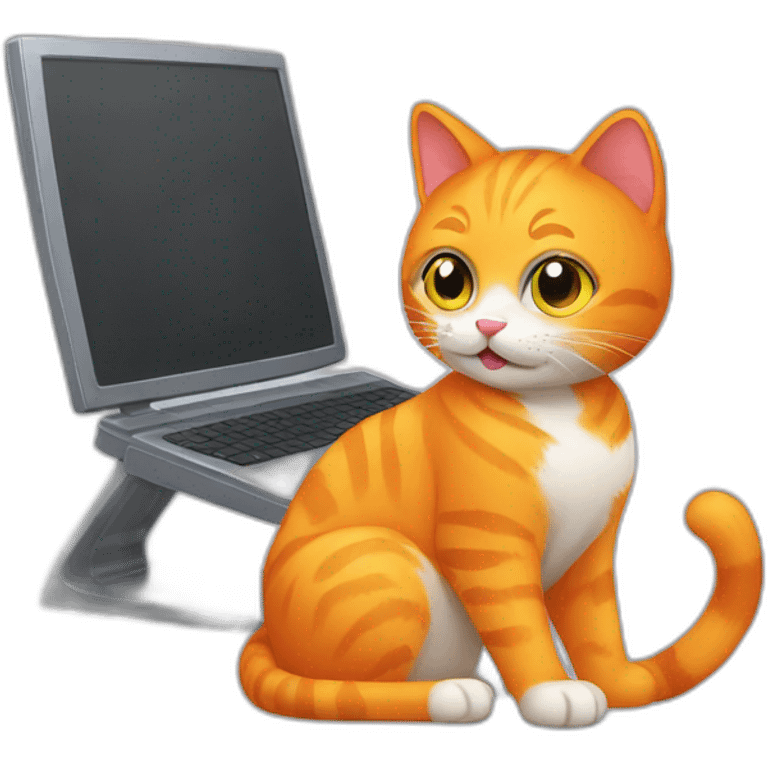 Orange Cat working on pc emoji