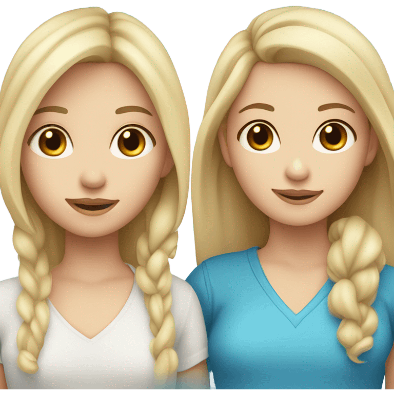 blonde girl with fair skin and blue eyes with brunette girl with fair skin and hazel eyes emoji