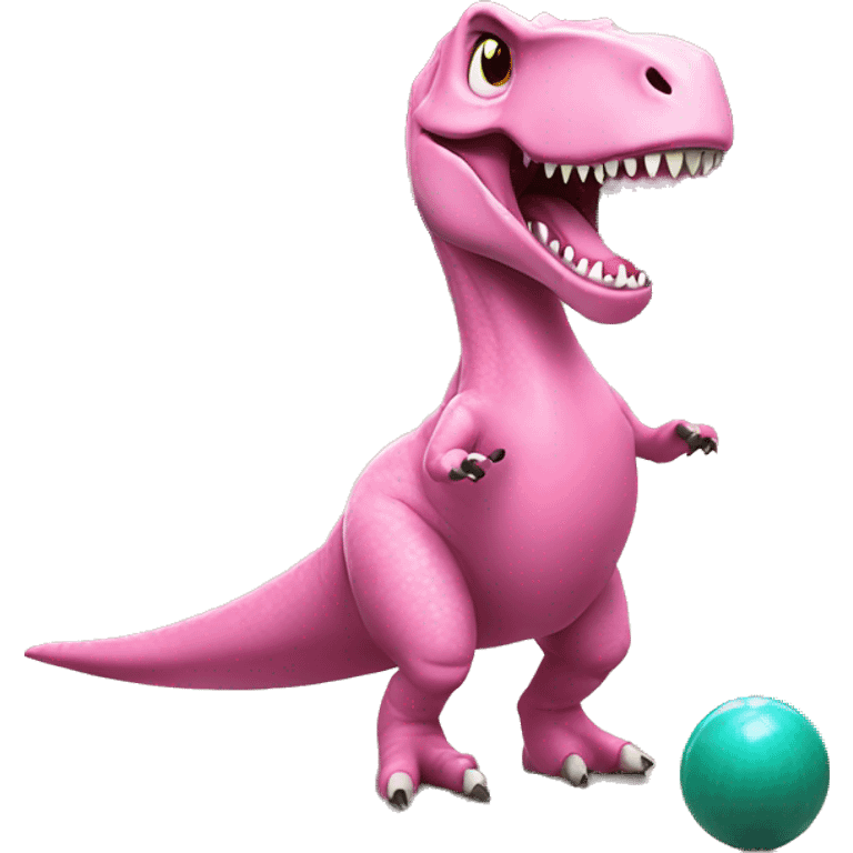 A T rex wearing a pink tutu while bowling emoji