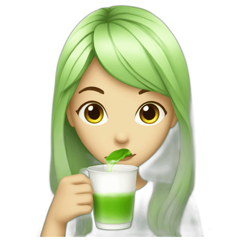 Girl drinking matcha emoji