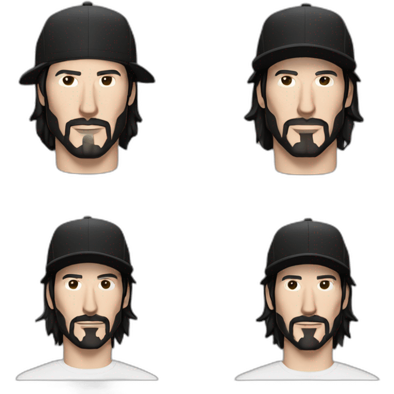 clean shaven keanu reeves with a black addidas cap with a white logo emoji