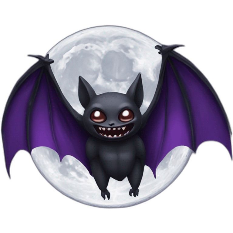 realistic full moon with mad face black vampire bat purple dripping wings emoji